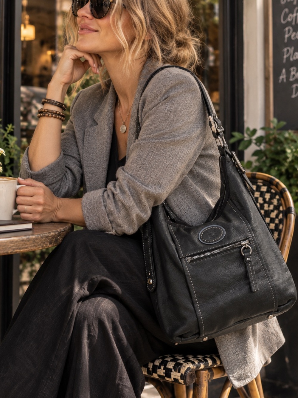 Giani Bernini Genuine Leather Charcoal Gray Hobo Shoulder Bag NWOT